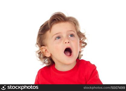 Tired baby opening his mouth isolated on a white background