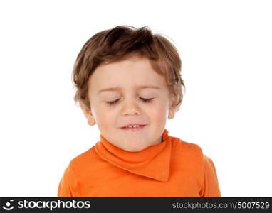Tired baby with eyes closed isolated on a white background
