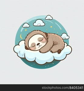 Tired childish raccoon sleeping on a fluffy cloud. Generative AI