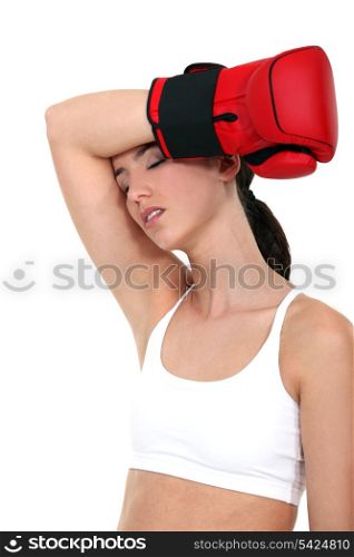 Tired female boxer