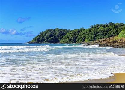 Tiririca beach with its waves and rainforest in the city of Itacare on the coast of Bahia. Tiririca beach with its waves and rainforest