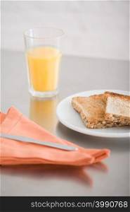 Toast and a glass of orange juice