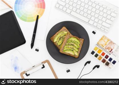 toast with avocado breakfast office