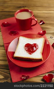 toast with jam heart shape plate