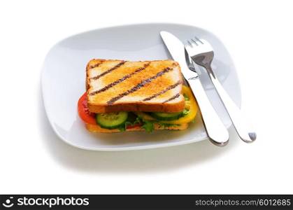 Toasted bread with filling isolated on the white