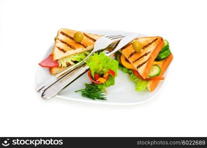 Toasted bread with filling isolated on the white