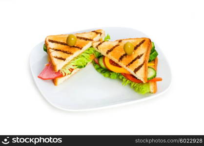 Toasted bread with filling isolated on the white