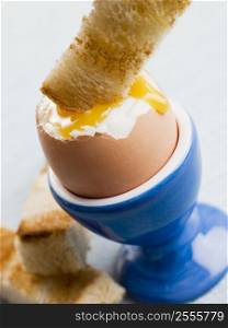 Toasted Soldier being Dipped into a Soft Boiled Egg Yolk