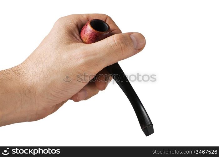 tobacco pipe in hand isolated on white background