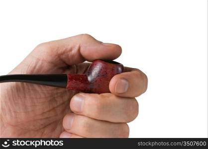 tobacco pipe in hand isolated on white background