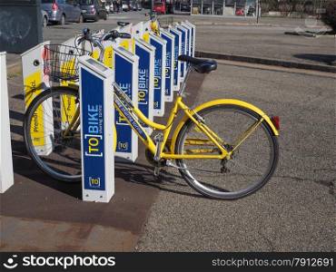 ToBike cycle hire. TURIN, ITALY - FEBRUARY 25, 2015: A docking station for the cycle hire network