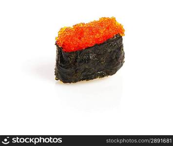 Tobiko sushi isolated on white background