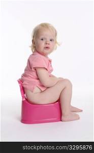 Toddler Girl Is Sitting On A Potty For Potty-training