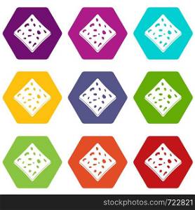 Tofu fresh block icon set many color hexahedron isolated on white vector illustration. Tofu fresh block icon set color hexahedron