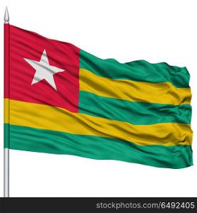 Togo Flag on Flagpole, 3D rendering, Isolated on White Background