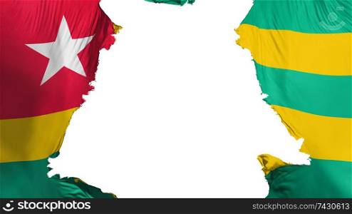 Togo flag ripped apart, white background, 3d rendering. Togo flag ripped apart
