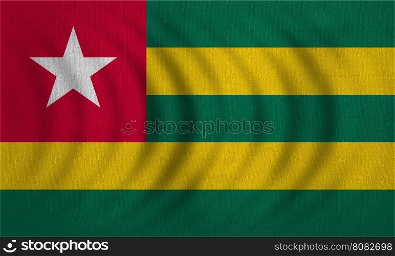 Togolese national official flag. African patriotic symbol, banner, element, background. Correct colors. Flag of Togo wavy with real detailed fabric texture, accurate size, illustration
