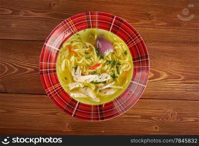 tokmach - Tartarian Traditional Chicken soup with noodles.oriental dish