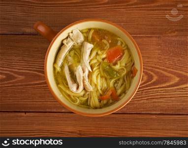 tokmach - Tartarian Traditional Chicken soup with noodles.oriental dish
