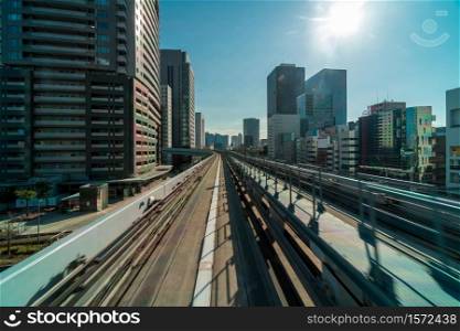 Tokyo architecture building from Scene of yurikamome Monorail to Odaiba area, Tokyo cityscape, Japan