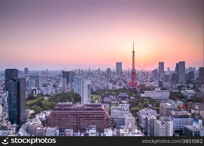 Tokyo city skyline at sunset in Tokyo, Japan. (HDR - high dynamic range)