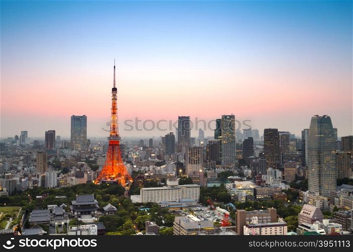 Tokyo city skyline at sunset in Tokyo, Japan. (HDR - high dynamic range)