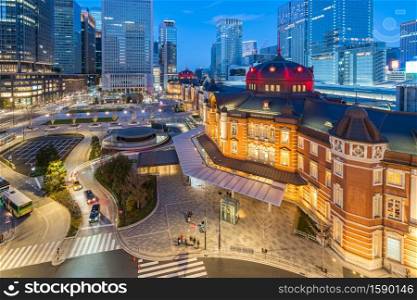 Tokyo cityscape skyline with Tokyo Station in Japan.