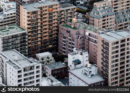 Tokyo, Japan - Aerial view modern apartment buildings in residential area of Ichikawa district. Outer area of Tokyo