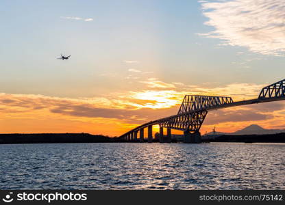 Tokyo landmark , Tokyo Gate Bridge in Tokyo Japan Sunset