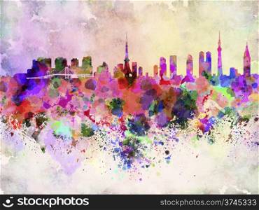 Tokyo skyline in watercolor background