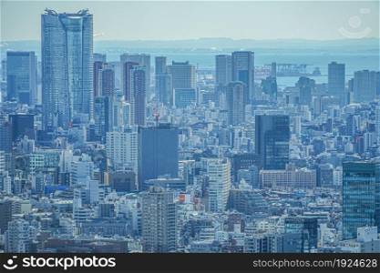 Tokyo skyline seen from the observation deck of the Tokyo Metropolitan Government Building. Shooting Location: Tokyo metropolitan area