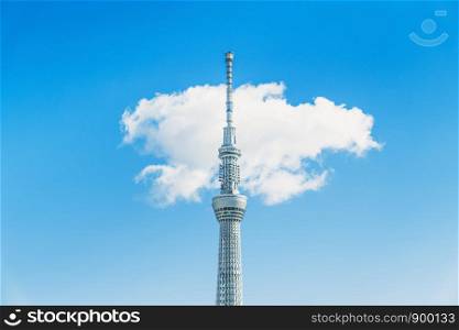 Tokyo Skytree on sunny day with cloud background. Japan travel destination, Asia tourism, or Japanese tourist attraction landmark concept
