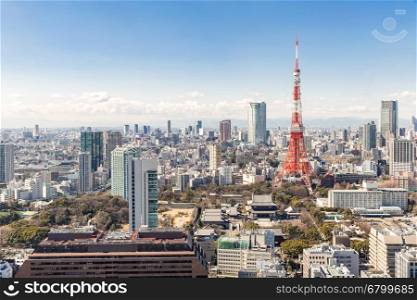 Tokyo Tower with skyline in Tokyo Japan
