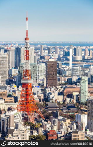 Tokyo Tower with skyline in Tokyo Japan