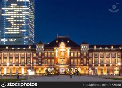 Tokyo train station in twilight day. Classic and vintage station train in Tokyo city Japan.