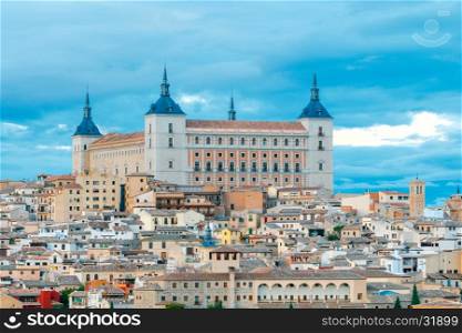 Toledo. Aerial view of the city.. Scenic view of Toledo from the height at sunset. Spain.