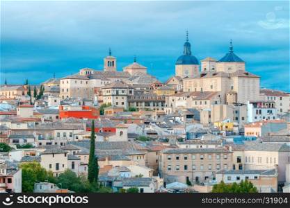 Toledo. Aerial view of the city.. Scenic view of Toledo from the height at sunset. Spain.