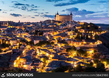 Toledo Cityscape with Alcazar at dusk in Madrid Spain