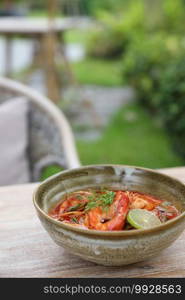 Tom Yum soup , Thai traditional food spicy prawn soup 