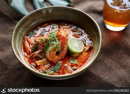 Tom Yum soup , Thai traditional food spicy prawn soup 