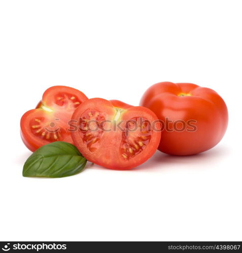 Tomato and basil leaf isolated on white background