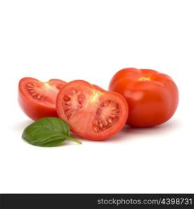 Tomato and basil leaf isolated on white background