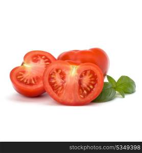 Tomato and basil leaf isolated on white background