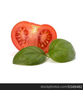 Tomato and basil leaf isolated on white background