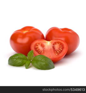 Tomato and basil leaf isolated on white background