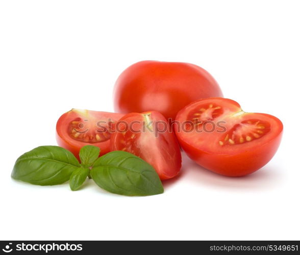 Tomato and basil leaf isolated on white background