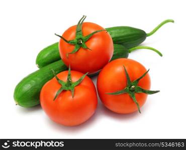Tomato and cucumber isolated on white