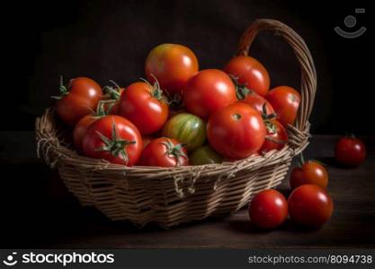 Tomato basket closeup. Raw plant. Generate Ai. Tomato basket closeup. Generate Ai