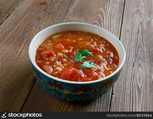 Tomato Bulgur Soup - Persian Dish.