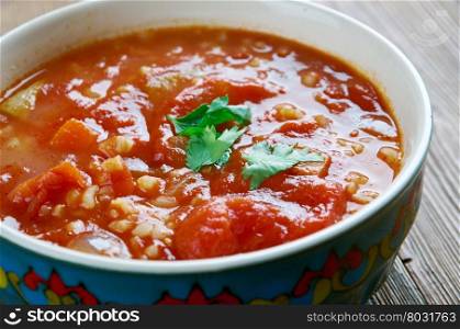 Tomato Bulgur Soup - Persian Dish.